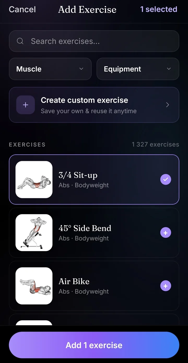 Thrive exercise library listing 1,327 exercises with demonstrations